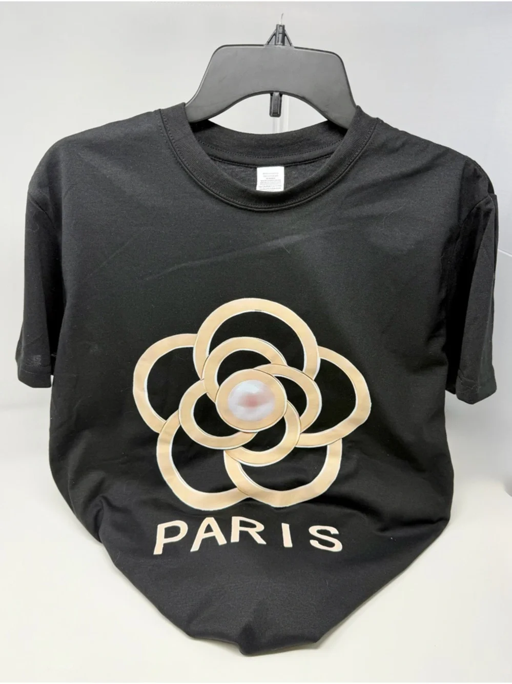 Black Paris Floral Pearl Graphic Tee NWOT - Picture 2 of 4